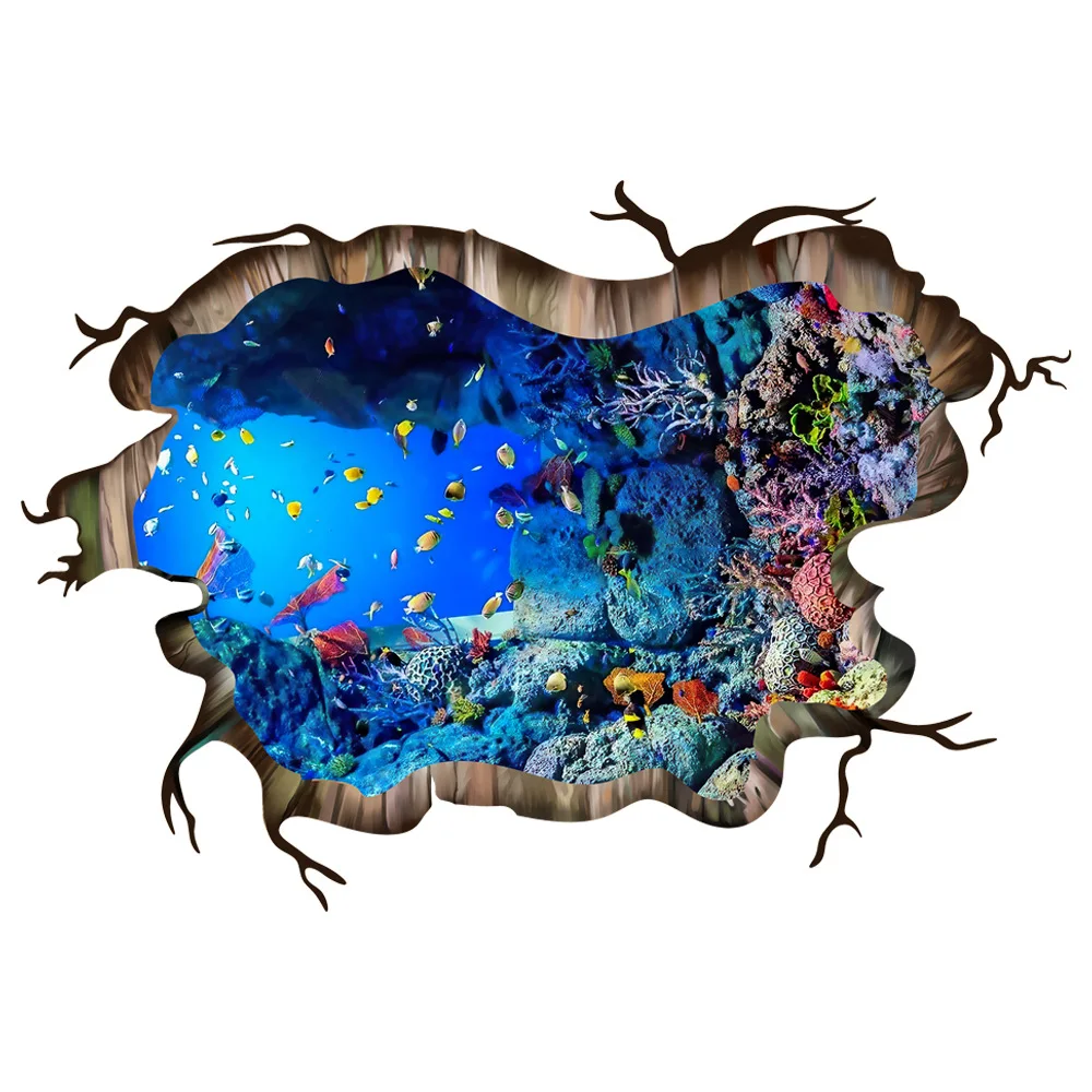 

3D Three-dimensional Broken Wall Underwater World Paste Self Decoration Crafts Stickers Posters Background Ceiling Ground