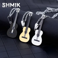 1pc choker punk titanium steel music guitar pendant necklace unisex hip hop fashion personality link chain necklace jewelry