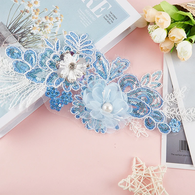 

Three-dimensional Flowers Imitation Pearl Lace Collar Embroidery DIY Tulle Lace Collar Decoration Clothes Applique Accessories