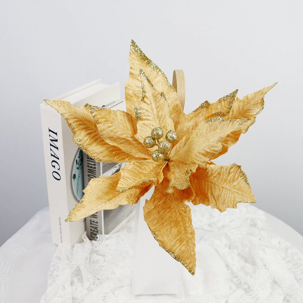 

Simulation Glitter Velvet Christmas Flowers Gold Powder Artificial Home Ornament Wedding Stage Garden Decoration Party Supply