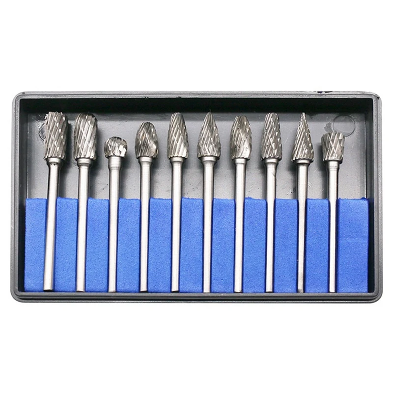 

10 PCS Carbide File Set Cutter Set Silver Grinding Head Electric Grinding Accessories