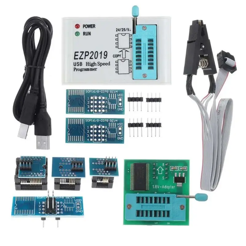 

Высокоскоростной USB-программатор EZP2019 SPI с поддержкой 24 25 93 серий чипов EEPROM 25 флэш-BIOS чип с 8 разъемами