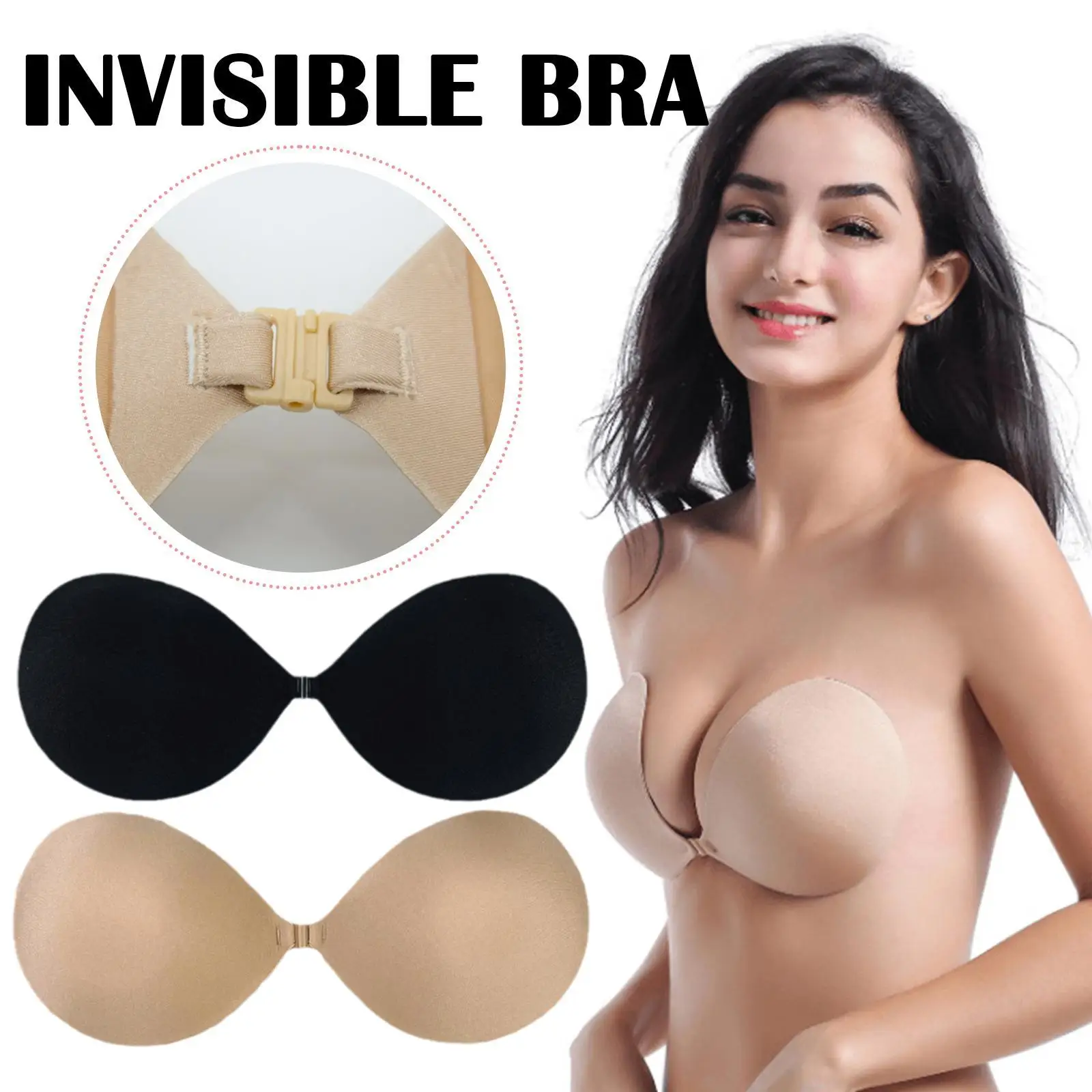 

Sexy Self Adhesive Invisible Bra For Women Push Up Silicone Bust Front Closure Sticky Bra Backless Strapless Bra Chest Stickers