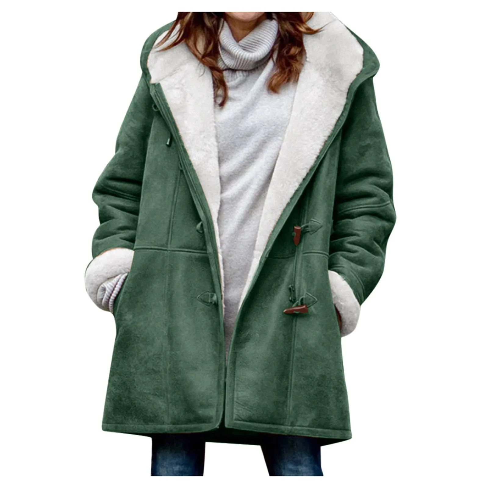 

Winter Heavy Jackets Coat For Women Thicken Fleece Lined Hooded Button Plus Size Pocket Jackets For Cold Weather
