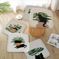 cartoon black cat and plants tie rope chair mat soft pad seat cushion for dining patio home office indoor sofa cushion