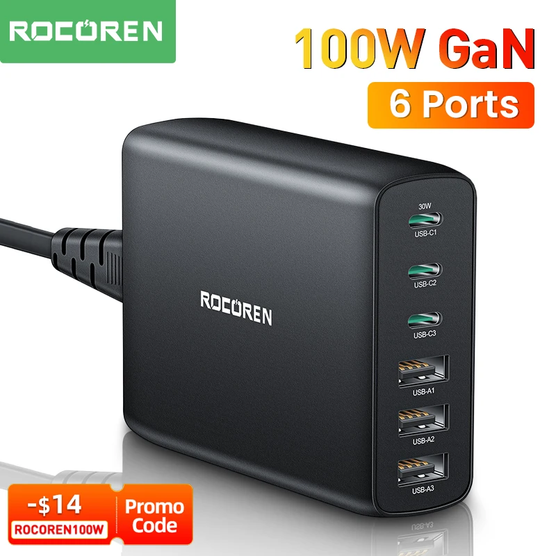 Зарядное устройство Rocoren сетевое с 6 USB-портами и поддержкой быстрой зарядки
