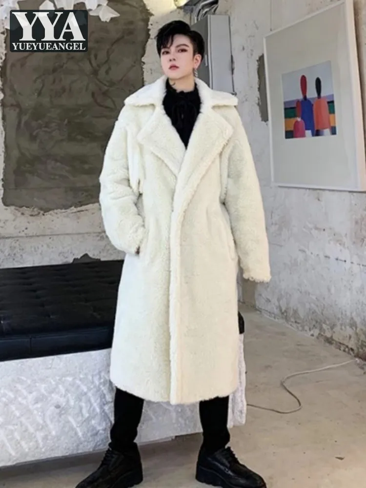 

Модное мужское длинное пальто из искусственного меха, прямая свободная посадка, зимняя однотонная дизайнерская Роскошная Повседневная Верхняя одежда в стиле хип-хоп с длинным рукавом для мужчин