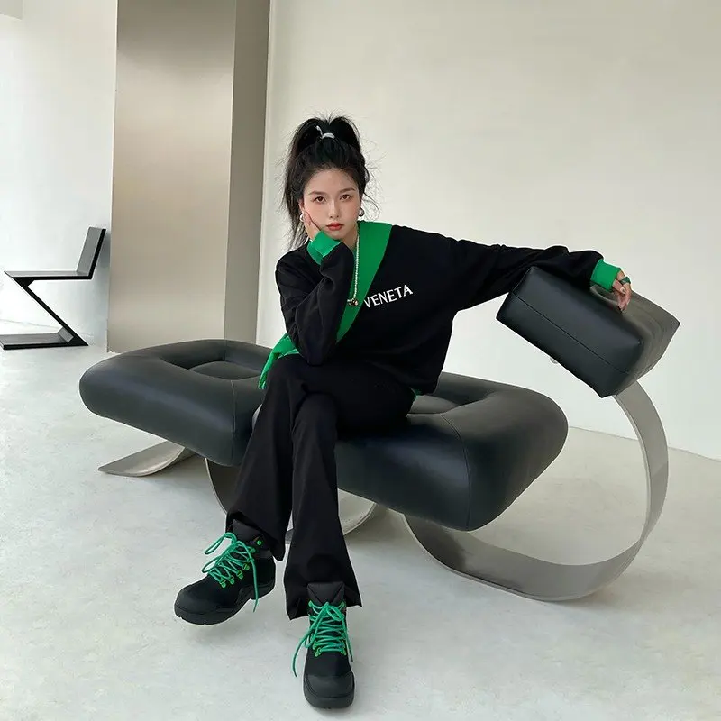 Женские Зеленые повседневные ботинки осенние модные черные кожаные на платформе