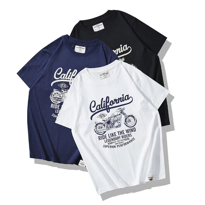 

Футболка мужская с надписью с принтом "мотоцикл", хлопковая рубашка с круглым вырезом и коротким рукавом, Повседневная Уличная одежда, больш...