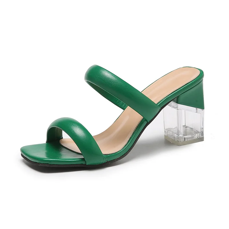 Womens Sandals Summer New Mules Shoes Fashion Woman Crystal Heel Slippers Casual High Heel Ladies Female Classics Modern Sandals