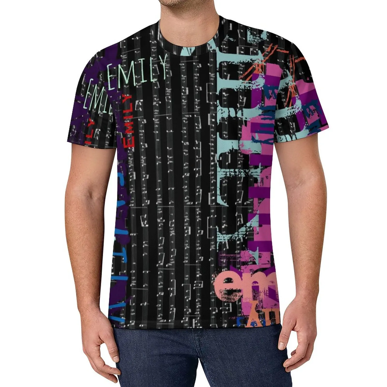 

Word Graffiti T-Shirt Music Notes Print Hip Hop T Shirts Awesome Tshirt Beach Short Sleeve Graphic Tees