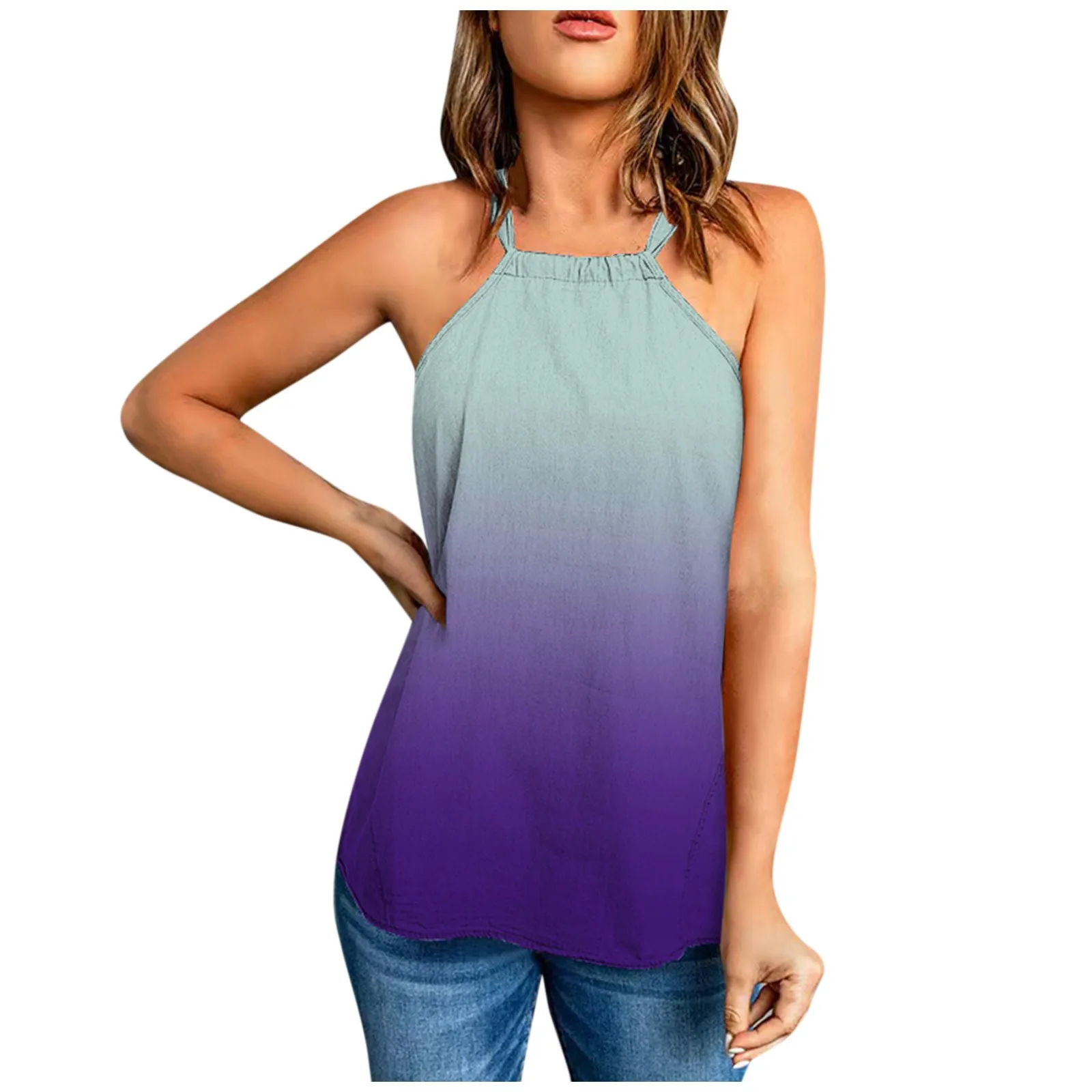 

Tank Top Women Summer Sleeveless Printed Pullover Halter Leisure Camisole O-collar T-shirt Feminino Tops Blouse