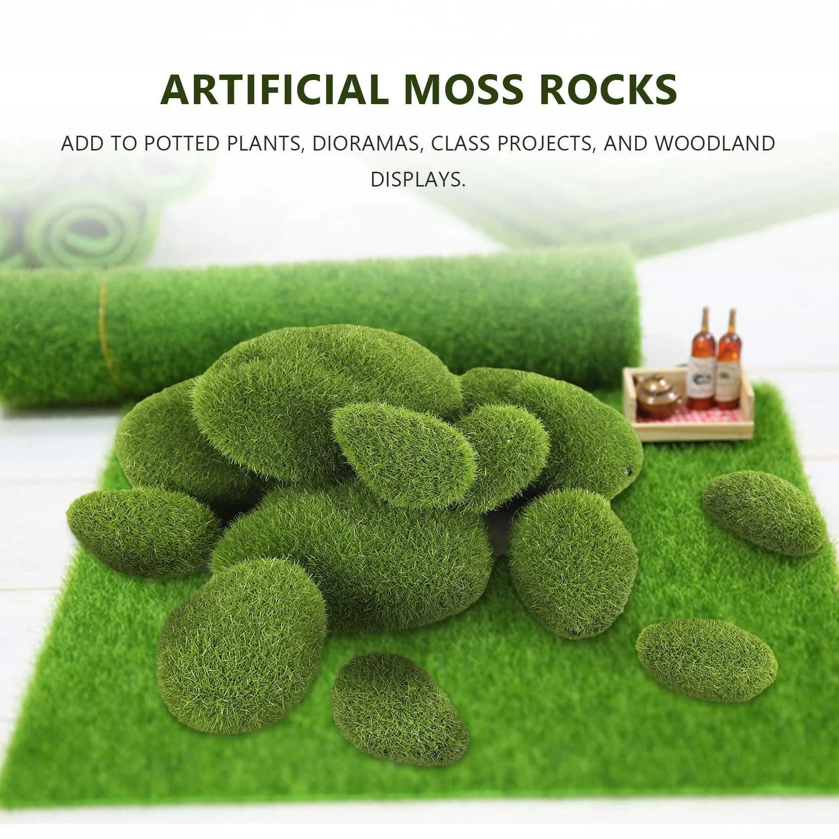 

30PCS 3 Size Artificial Moss Rocks Decorative, Green Moss Balls,for Floral Arrangements Gardens and Crafting