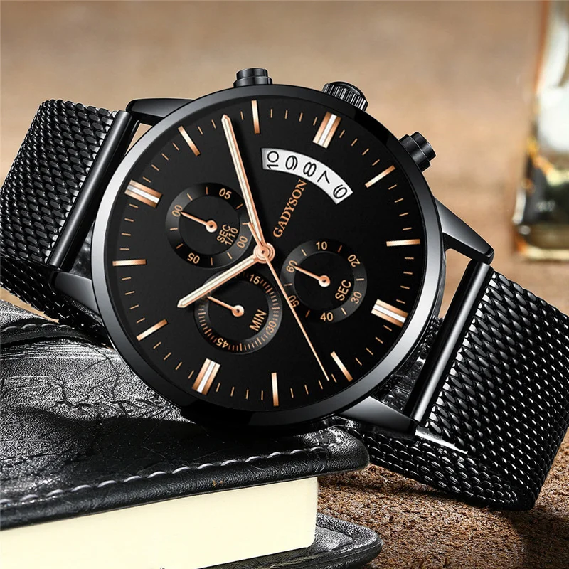Reloj de cuarzo con malla de acero inoxidable para hombre, cronógrafo Masculino de lujo, con calendario elegante, gran oferta, 2022