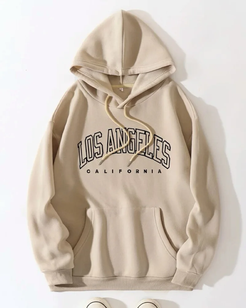 

Kpop Gothic LOS ANGELES Letter Loose Hooded Hip Hop Long Sleeved Pullover Coat Cotton Y2K Oversize Thin Flame BLACK Sweatshirt