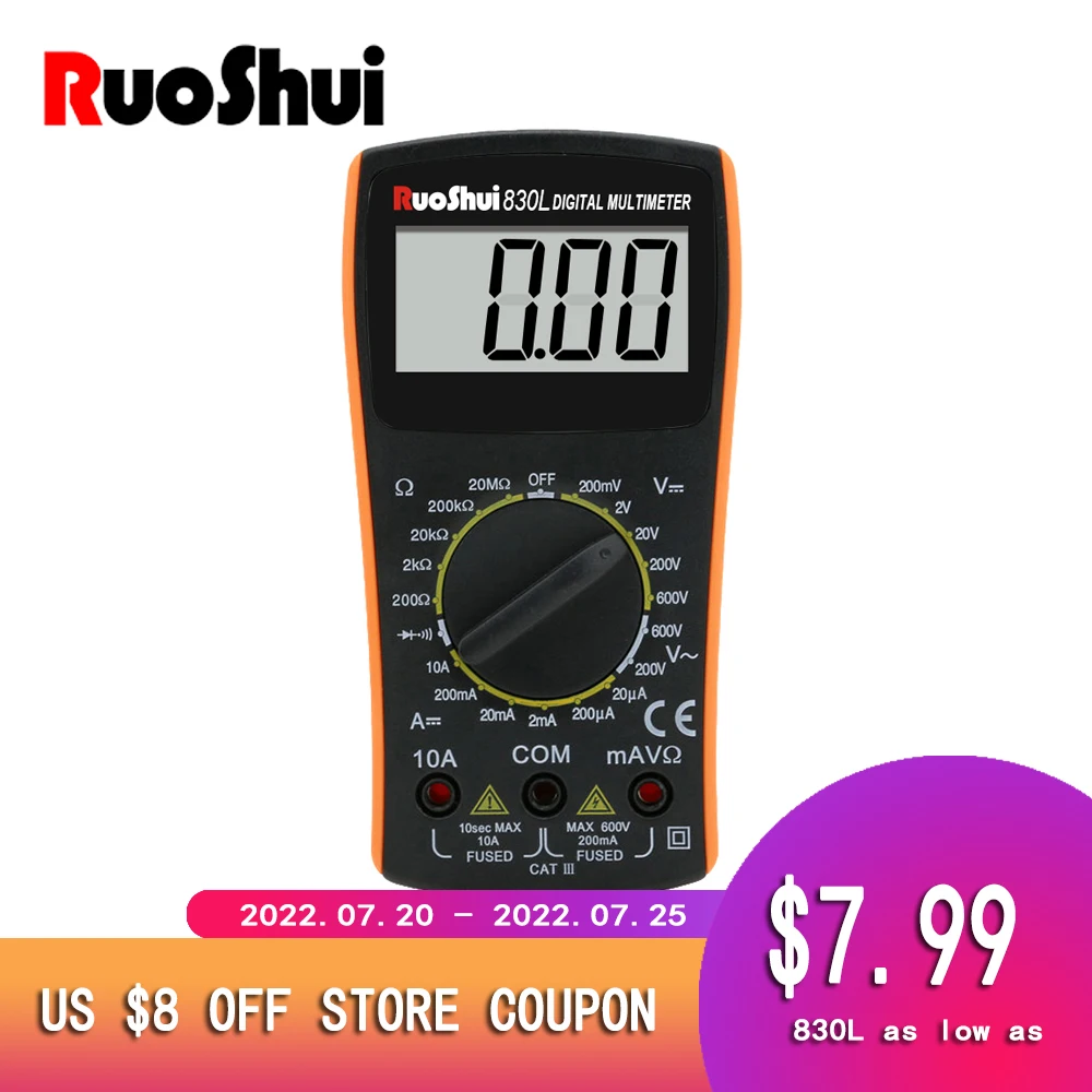 

RuoShui Brand Mini Multimeter 2000 Counsts Manual Range AC/DC Voltage Resistance Current Gauge With Buzzer Function LCD