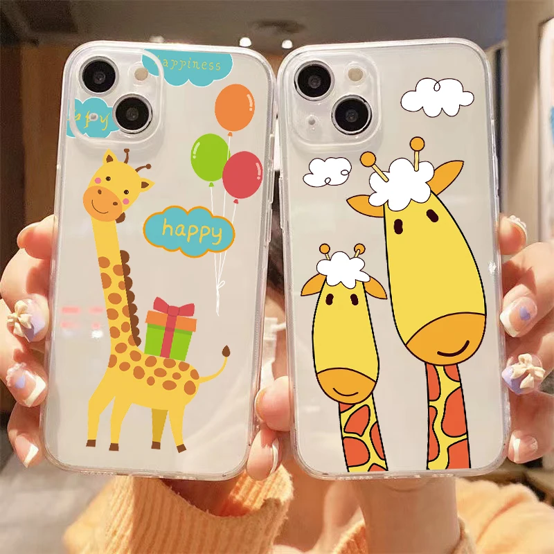 

Cute Cartoon Giraffe For Apple iPhone 13 12 11 Pro Max Mini X XR XS Max SE 6 6S 7 8 Plus Clear Phone Case Back Funda Soft Cases