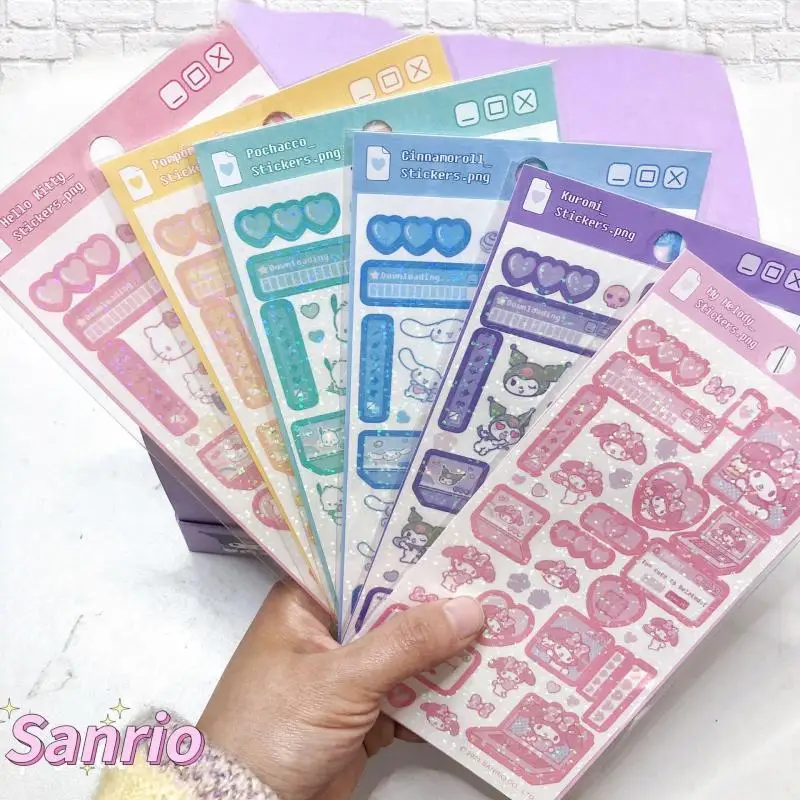 

Sanrioed My Melody Kuromi Cinnamoroll Cartoon Kawaii Girl Heart Goo Card Sticker Cute Laser Hand Account Material Stickers