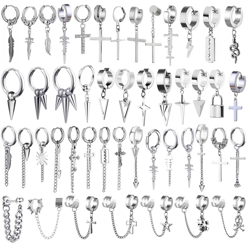 Модные серебряные серьги-подвески в стиле панк со стрелками и крестом из