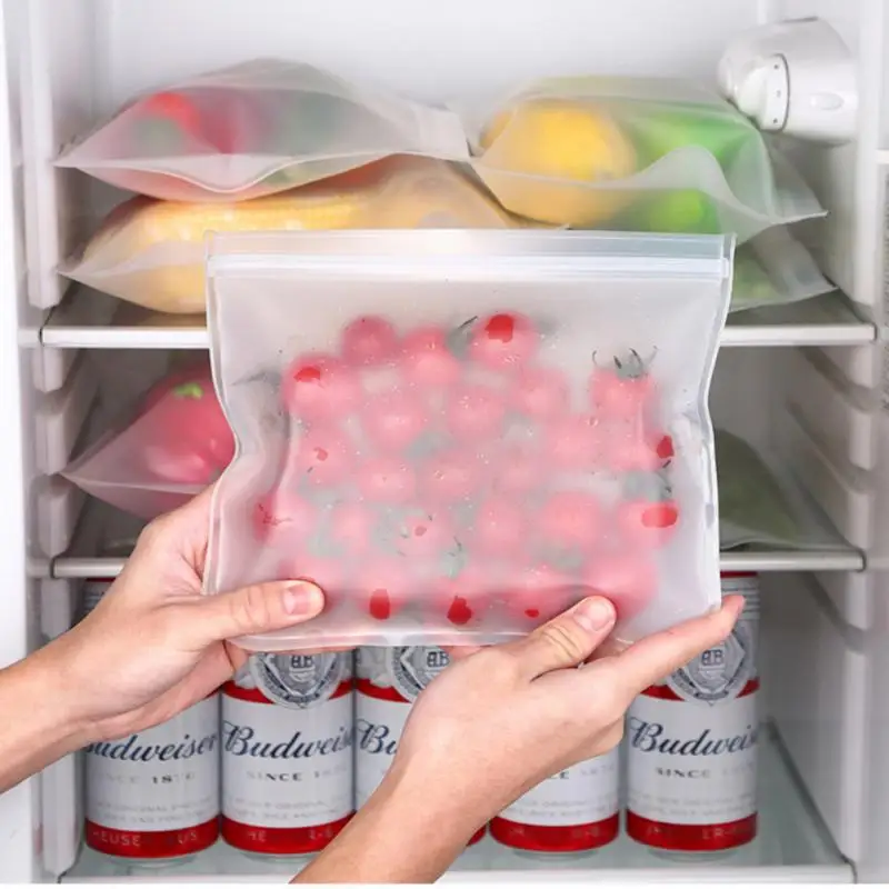 

Силиконовая многоразовая сумка для хранения пищевых продуктов, герметичный контейнер на молнии, для холодильника, аксессуары для кухни