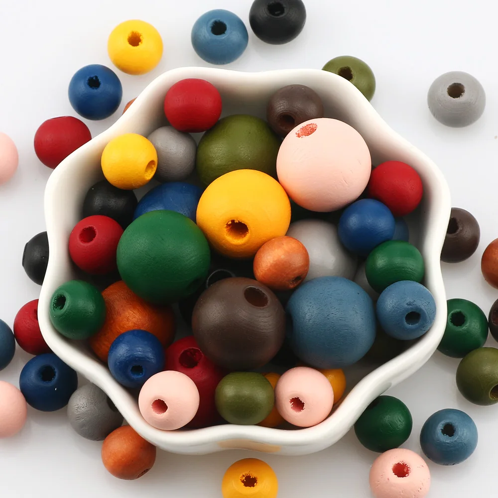 

10/15mm Colorful Natural Wooden Round Beads For Handmade Necklace Bracelet Charm Supplies DIY Jewelry Making Crafts Accessories