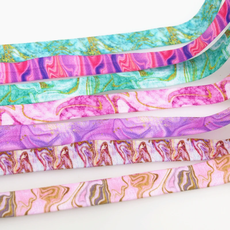 

DHK 5/8'' 50yards Marble Printed Fold Elastic FOE Stretch Ribbon Hairbow Headwear Accessories Craft DIY Sewing S1978
