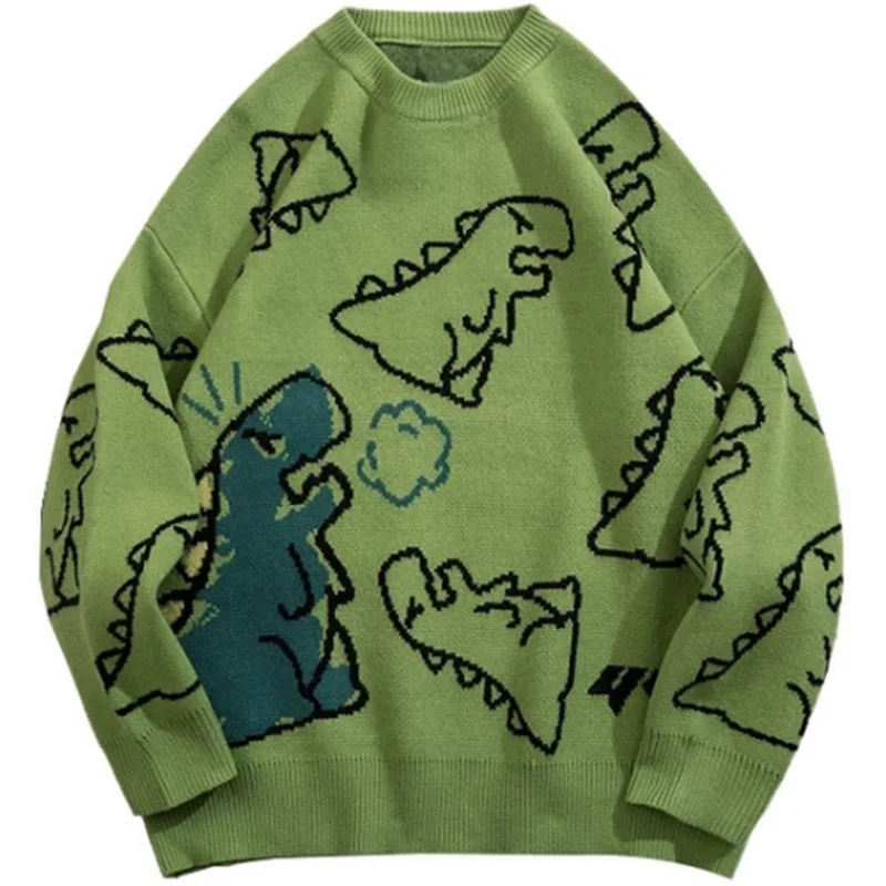 

Sweater Men arajuku Fasion Knitted ip op Streetwear Dinosaur Cartoon Pullover Oversized Casual O-Neck Women Vintae Sweaters