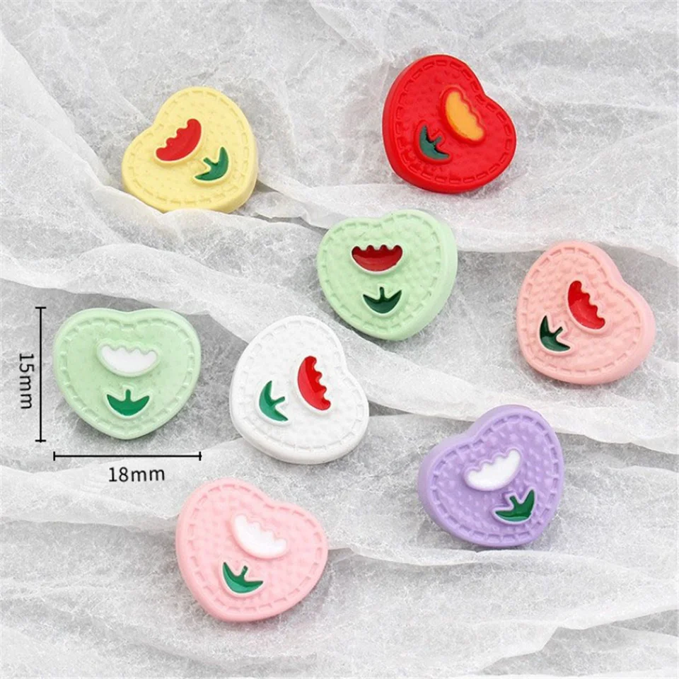 

10pcs Children's Clothing Buttons Colorful Cartoon Heart Shape Flower Decor Exquisite Resin Sewing Button Accessories