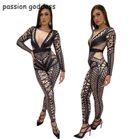 new fashion elegant women 2022 skinny one piece jumpsuit sexy long sleeve o neck patchwork overalls for women club party rompers