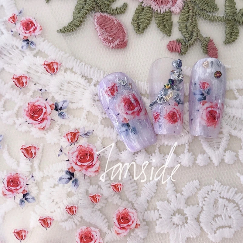 Pink Rose Flowers Nail Art Decorations Stickers Cherry Blossoms Sunflower 3D Self Adhesive Decals Wholesale Dropshipping