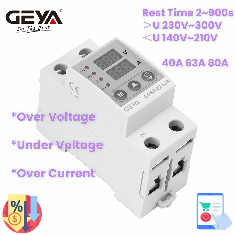 

GEYA GPS8 Реле защиты от перенапряжения 63A 220В 230В