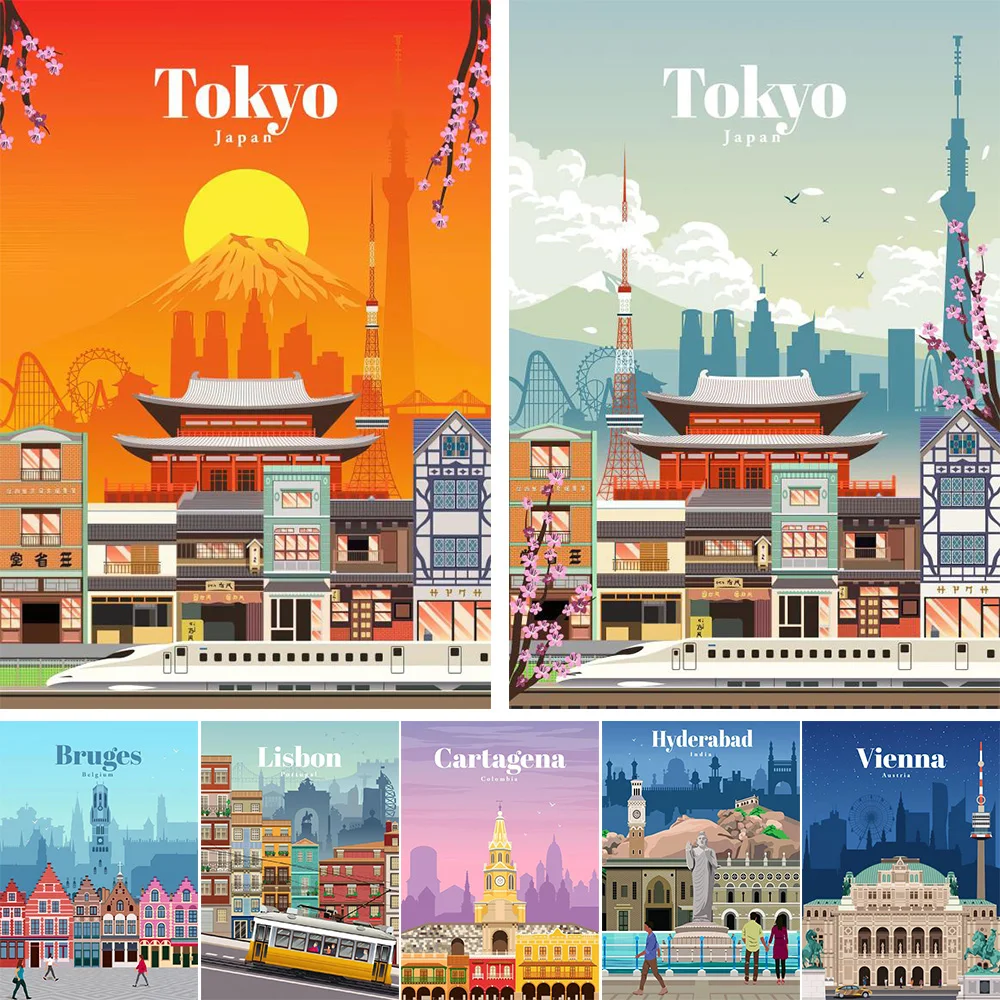 Современный художественный постер на стену в Токио, Осака, художественный пейзаж города Хельсинки, художественный плакат, простой домашний декор, холст с рисунком для гостиной