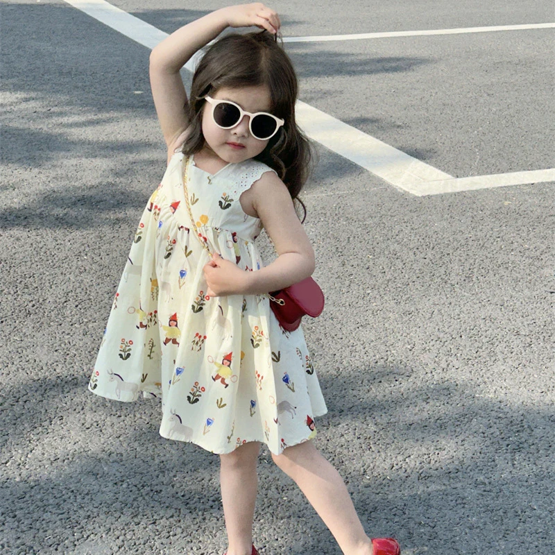 

Baby Girls Sleeveless Flower Print Dresses Clothes Bowknot Kid Summer Princess Dress Children Party Ball Pageant Outfit Costume