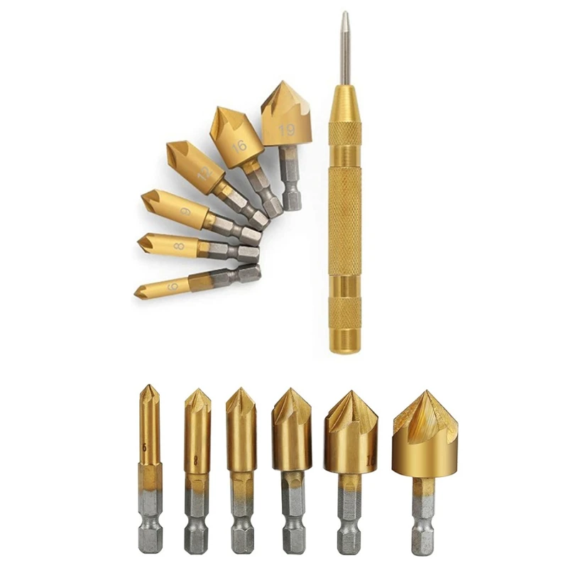 

6-19mm Countersink Drill Bit Woodworking Chamfer Counter Bit Set Adjustable Carpentry Reamer Plated for Wood DIY R9UF