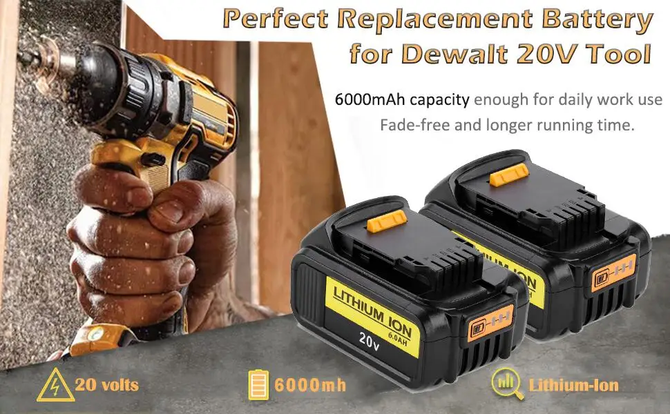 2022 New 18V 6.0Ah MAX XR 18650 Battery Power Tool Replacement for DeWalt DCB184 DCB181 DCB182 DCB200 20V 6A 18v Battery+Charger |