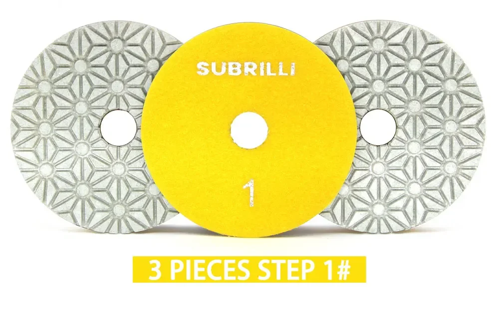 

Для сухого и влажного использования, 4 дюйма, 3-ступенчатая алмазная полировальная подушечка, 100 мм, гибкая смола, алмазный шлифовальный диск, полировальное колесо для каменной мраморной плитки