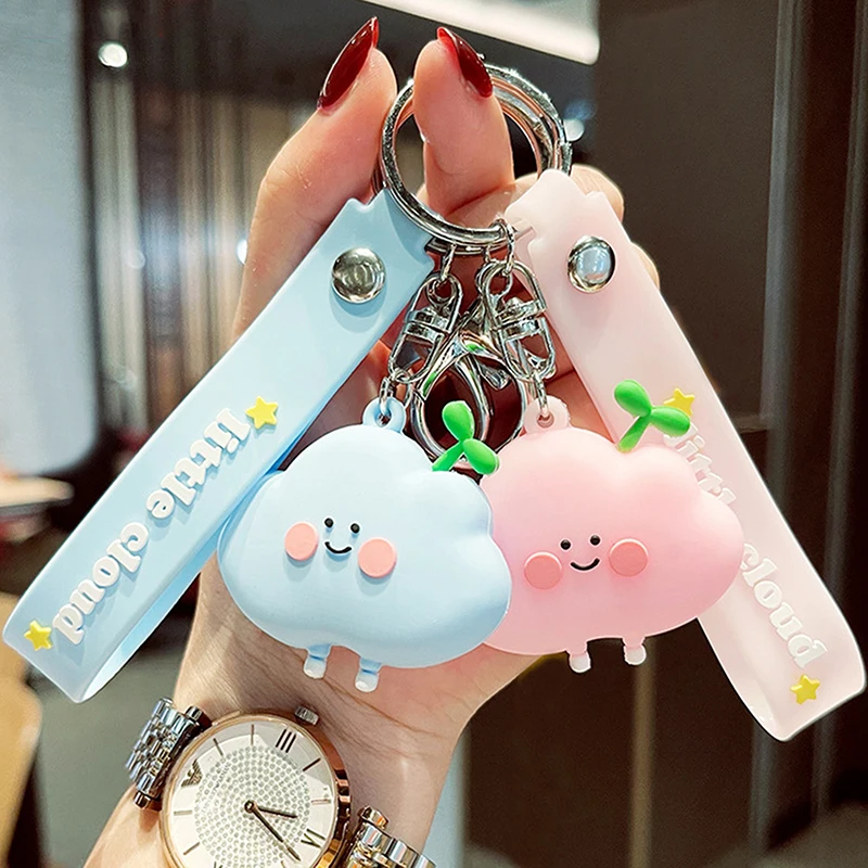 New Creative Cartoon Cloud With Grass On The Head Keyring Cute PVC Stereo Doll Mobile Phone Backpack Car Pendant Accessory Gifts