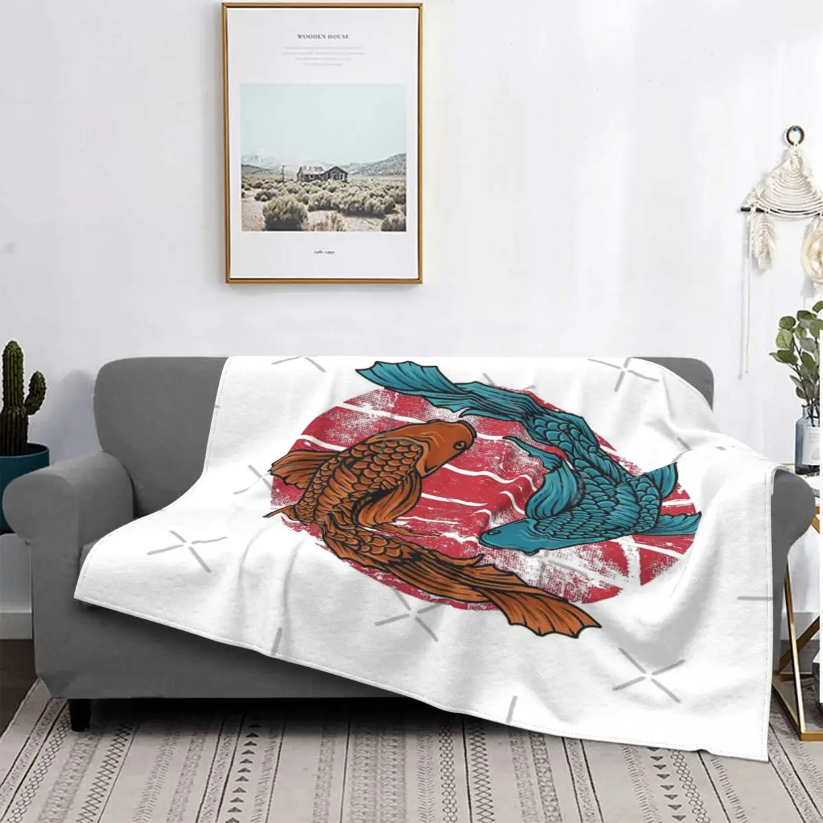 

Manta de muselina con estampado de pez Koi japonés, colcha de Estilo Vintage a cuadros para cama, sofá, pickick