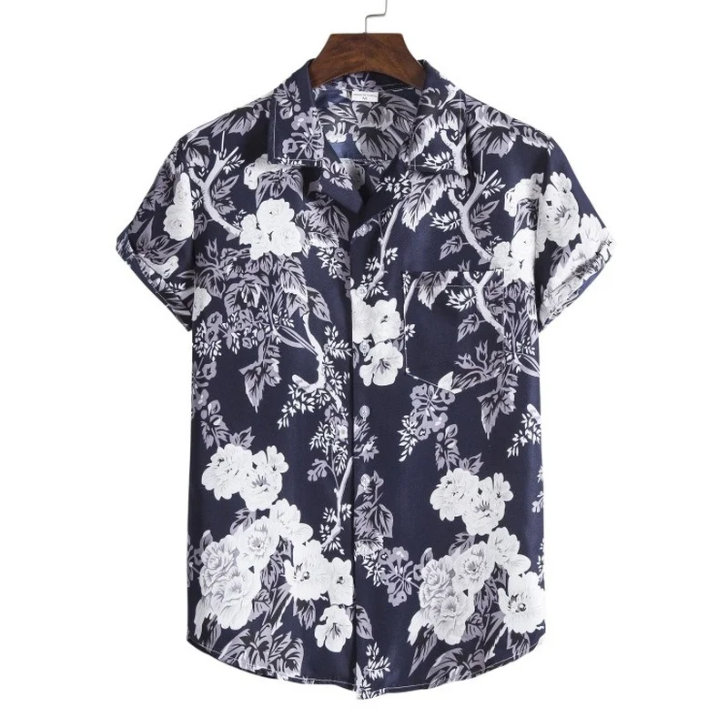 2022 Summer Print Hawaiian Shirt for Men Oversized Short Sleeve Character Top Men Breathable Loose Shirts Men Beach Tops