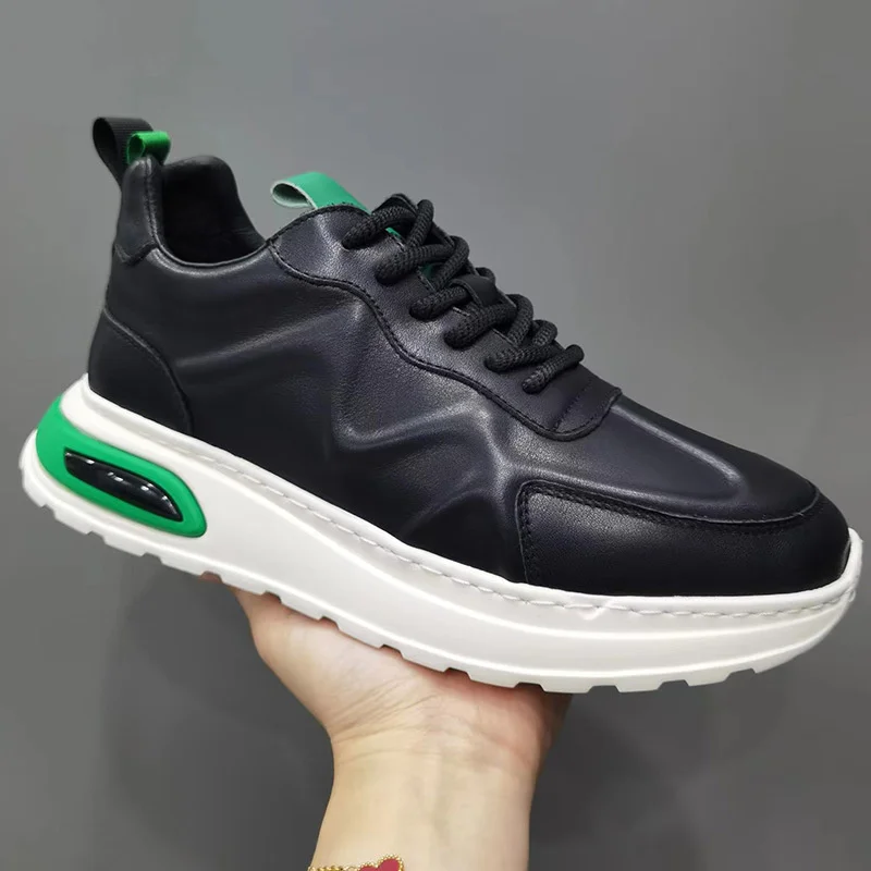 

Мужские спортивные туфли из натуральной воловьей кожи, люксовый бренд, модная брендовая легкая повседневная спортивная обувь на толстой по...