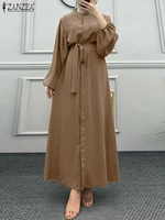 zanzea muslim women solid color dress o neck long sleeve ruffles islamic sundress female elegant casual stylish maxi vestidos
