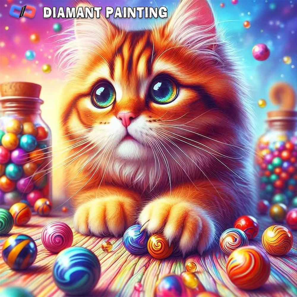 Фото 5D Алмазная мозаика DIY: милые животные, котики, разноцветные конфеты. Новинка 2026 года. Декор для дома. №1