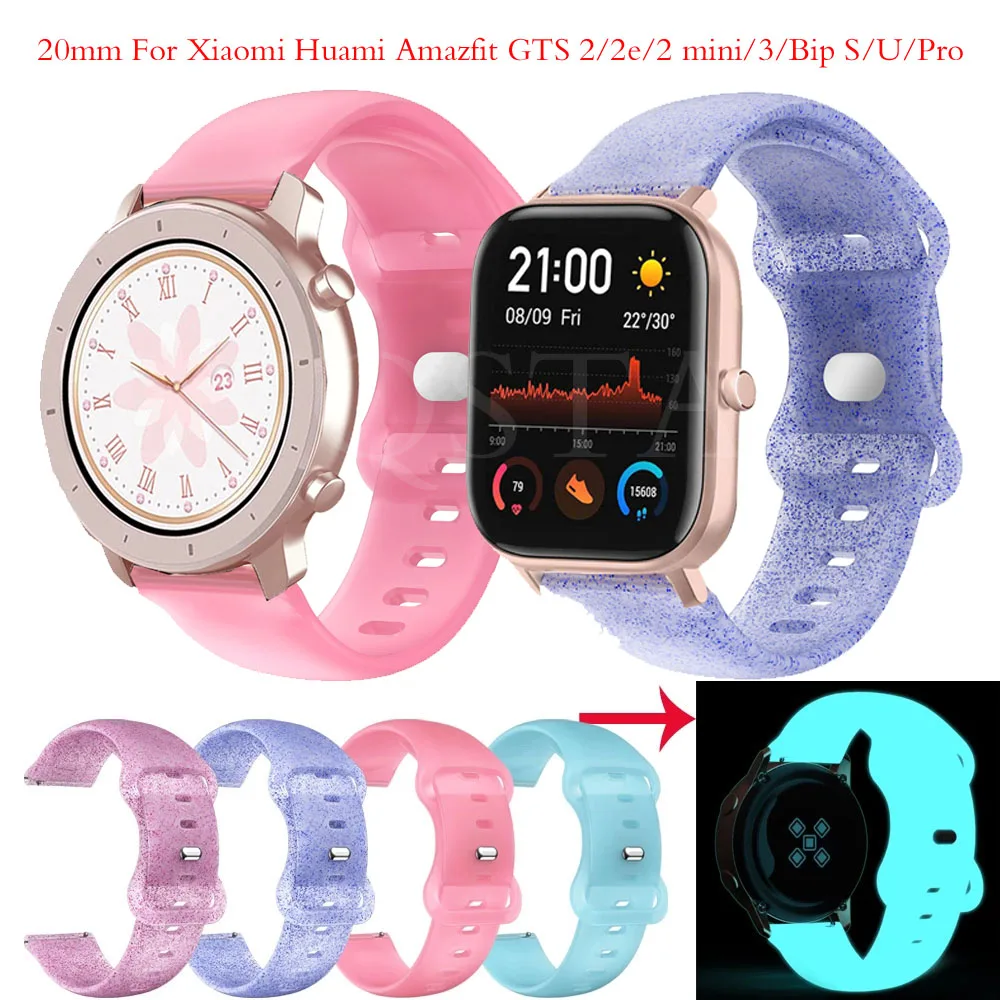 

Luminous Glow Soft Silicone Strap for Huami Amazfit GTS 3 2e Bip S U Pro Smart Wristband for Amazfit Bip 3 Pro GTR 42mm Bracelet