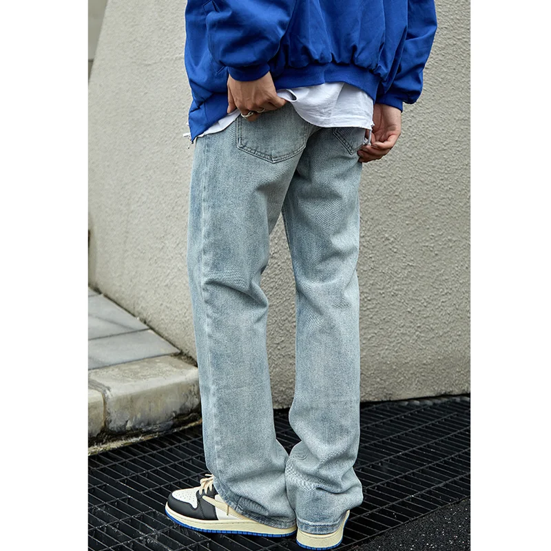 Streetwear Men Embroidered Letter Recreational Jeans Sense of 2022 Design Vintage Blue Straight Pants Autumn and Winter Female