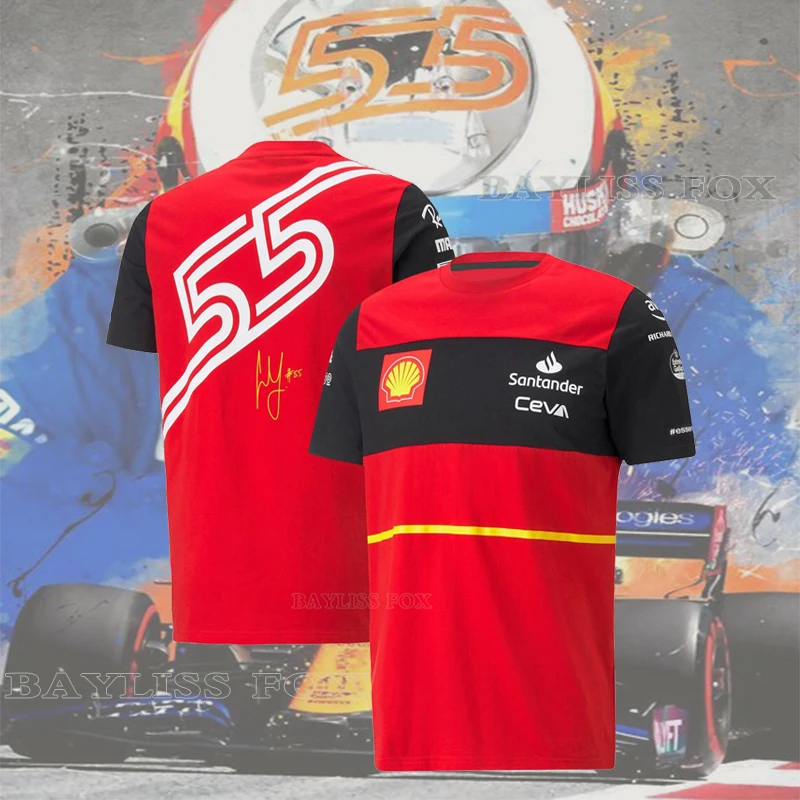 

For Ferrari T-Shirt Driver Leclerc Sainz F1 Racing Team 2022 Official Summer Motorsport Red Men's Quick-dry Do Not Fade Jerseys