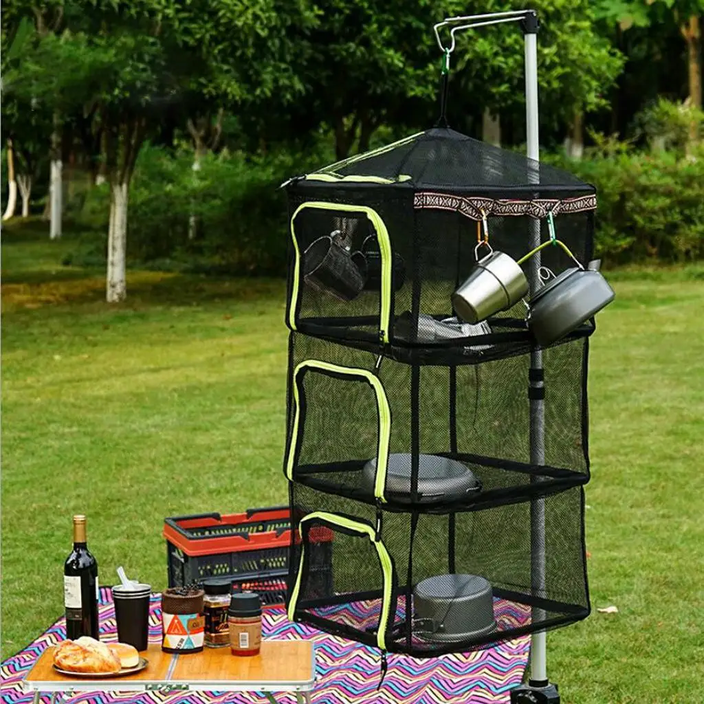

4 Layers Outdoor Camping Cookware Storage Bag Hanging Mesh Pouch Organizer