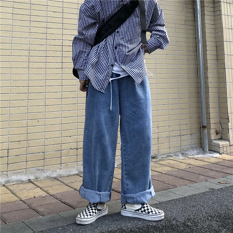 Korean Men Jeans Straight Male Denim Pants Harajuku Man Streetwear Trousers Loose Casual Denim Trouser Black Baggy Pant