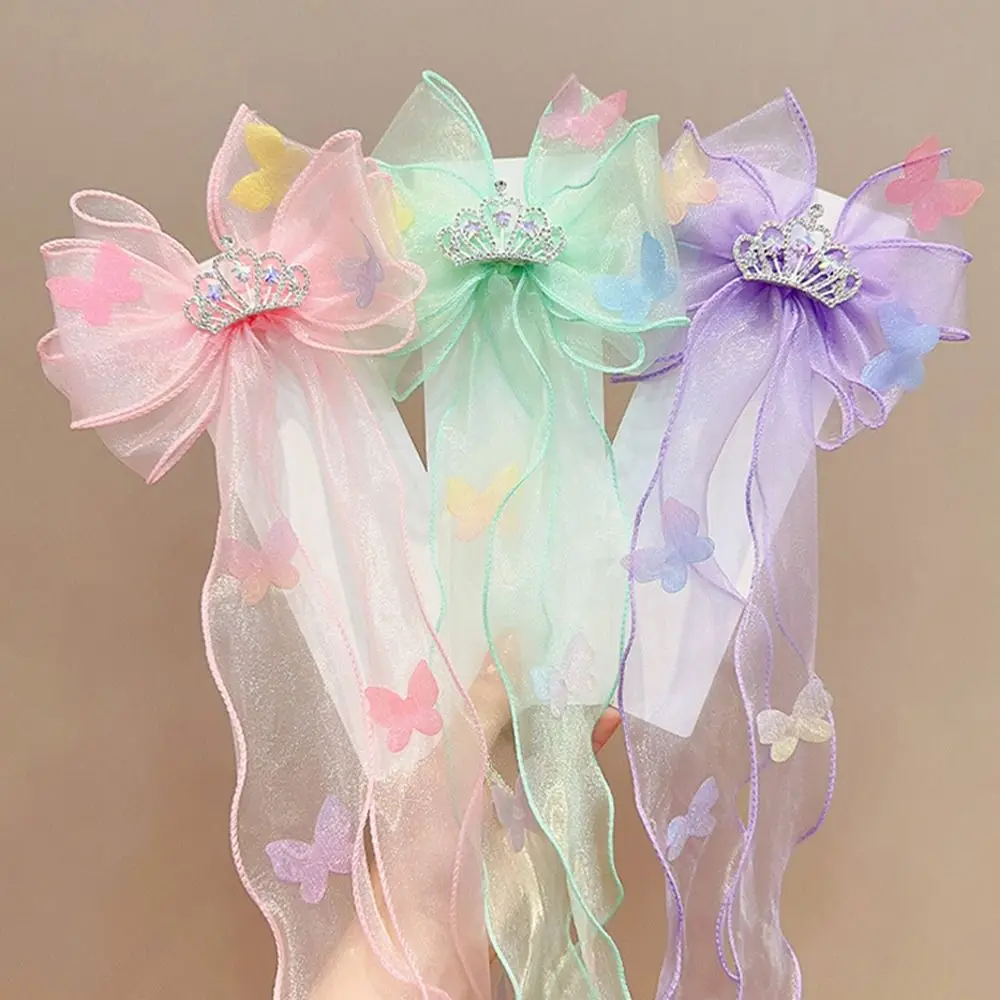 

Lovable Delicate Crown Ribbon Mesh Girl Headdress Cute Veil Hair Clip Children Hairpin Bow Hair Clip Hair Accessory
