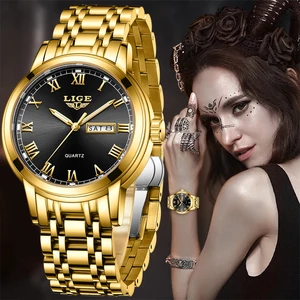 Imported LIGE 2023 New Gold Watch Women Watches Ladies Creative Steel Women's Bracelet Watches Female Waterpr