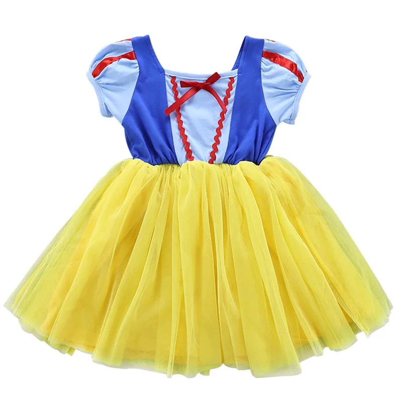 

Летнее хлопковое платье для девочек, новинка, Белоснежка, детская Милая газовая юбка с короткими рукавами-фонариками, размер 80-140